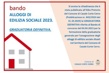 Comune di Casale Corte Cerro: Bando di Concorso del 04/04/2023 per l&#39;assegnazione di alloggi di edilizia sociale. GRADUATORIA DEFINITIVA.