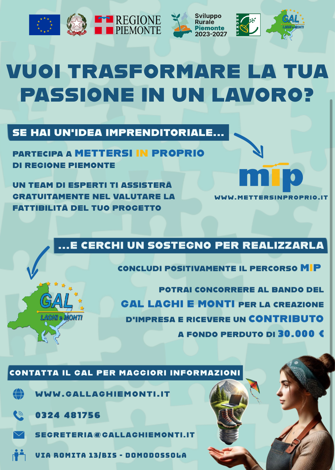 Locandina "vuoi trasformare la tua passione in un lavoro?" www.mettersinproprio.it